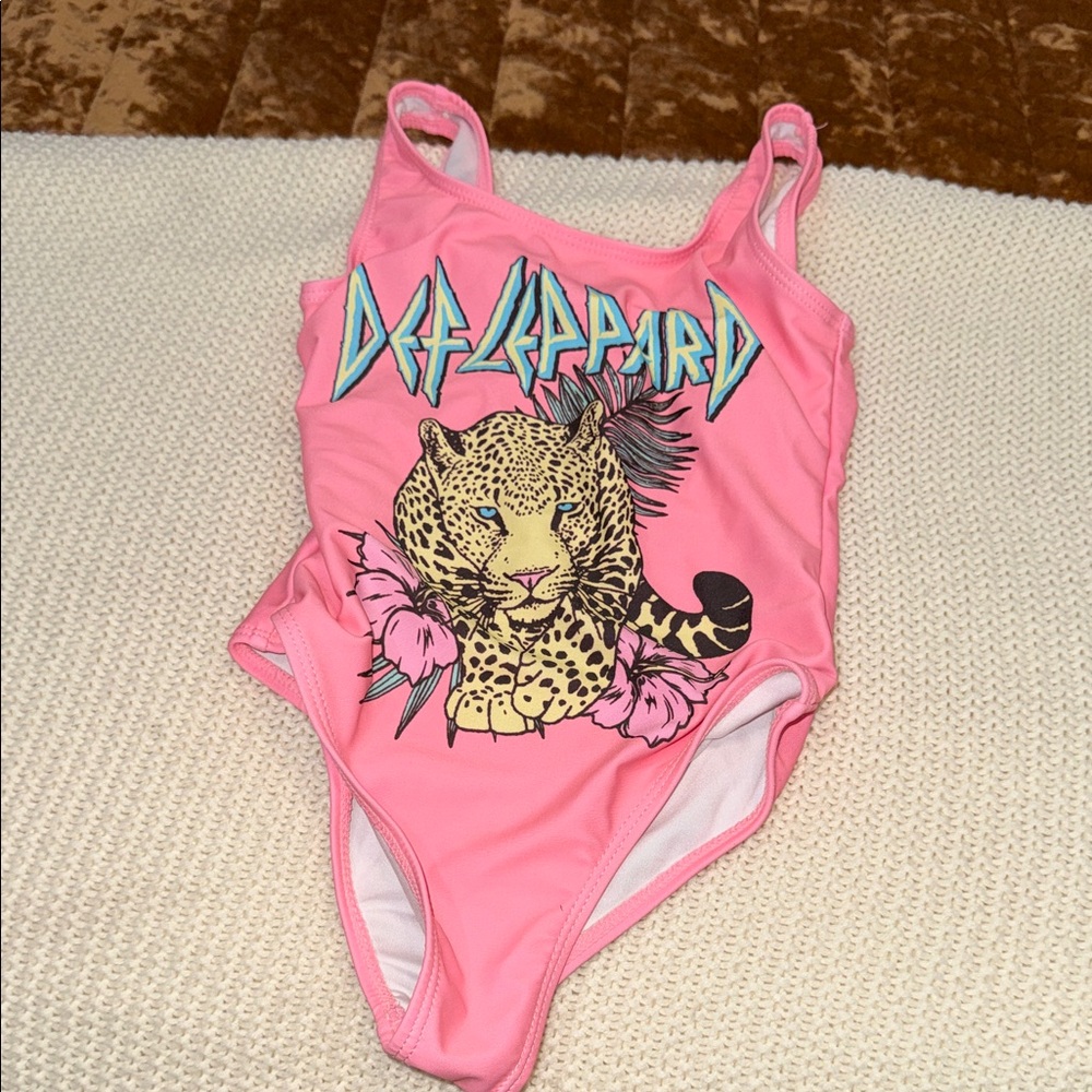Def Leppard Pink Graphic Swimsuit 5/5T
